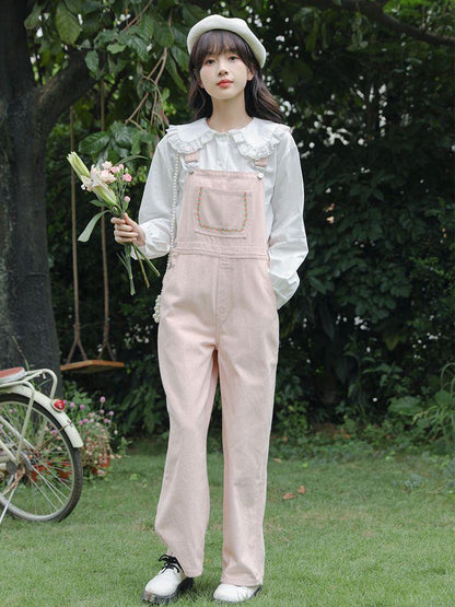 Korean Style Spring Embroidered Overalls