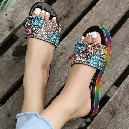 B251 Thick-soled Rhinestone Colorful Beach Slippers