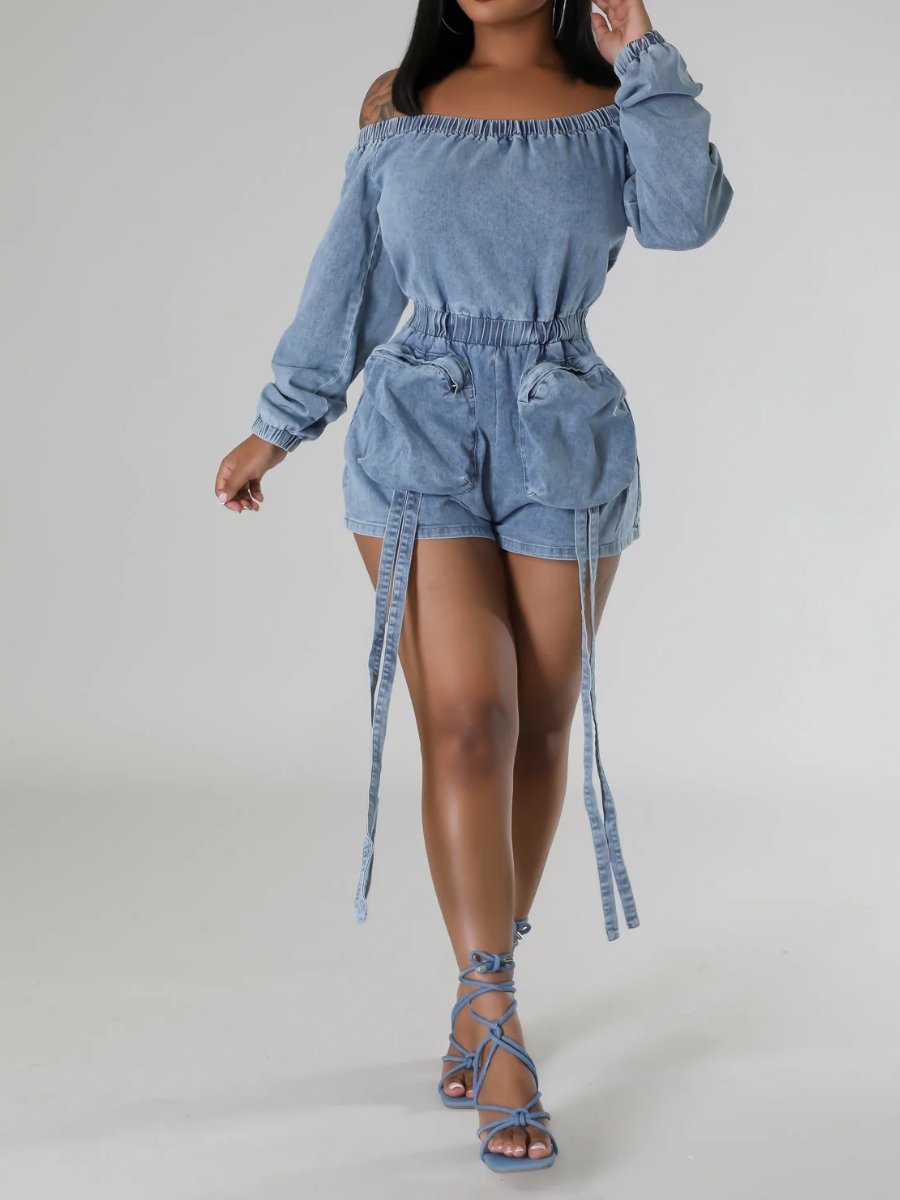 Chic Washed Denim-Waist Jumpsuit