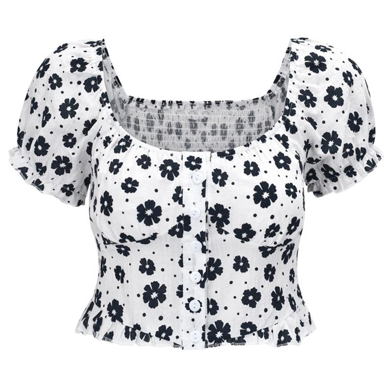 Floral U-neck Short Sleeves