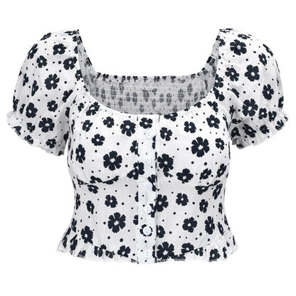 Floral U-neck Short Sleeves