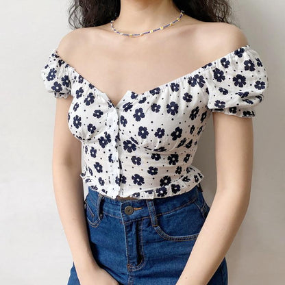 Floral U-neck Short Sleeves