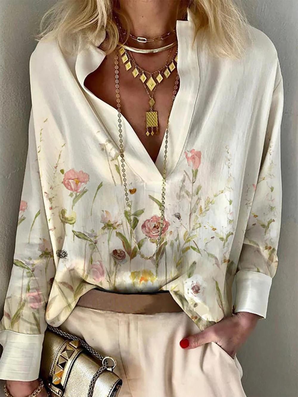 Elegant Floral Print Long Sleeve Top
