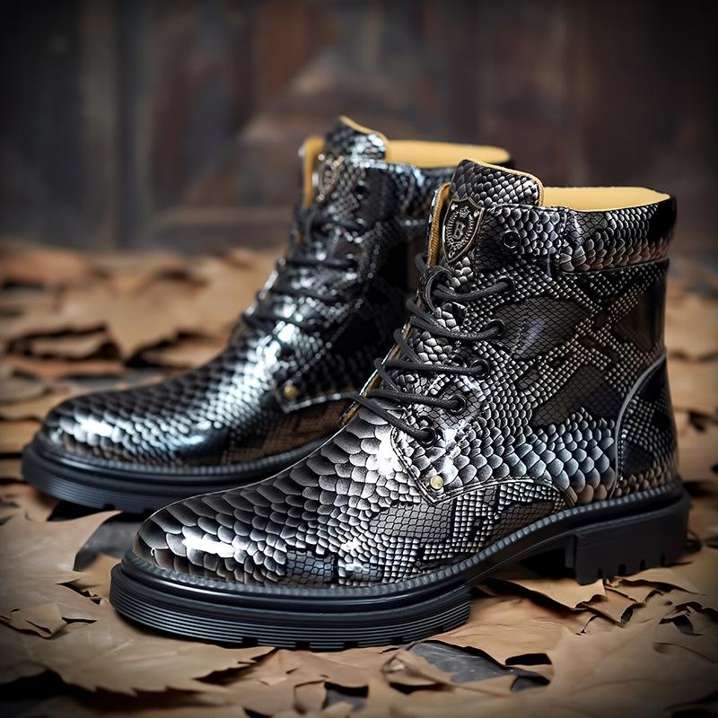 Snake Print Vintage Men's Leather Shoes