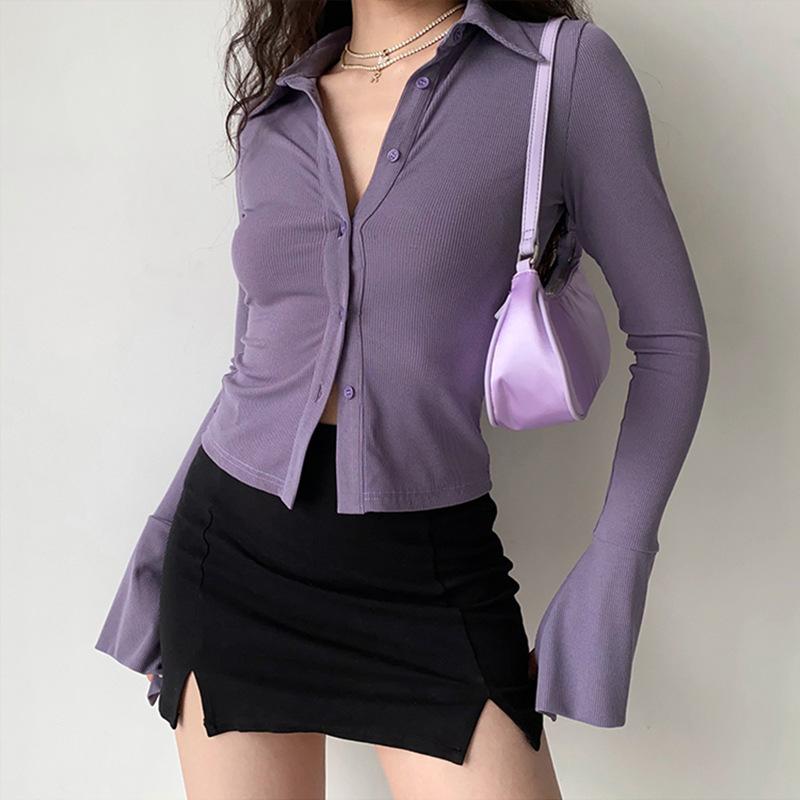 Lapel Bell Sleeve Shirt