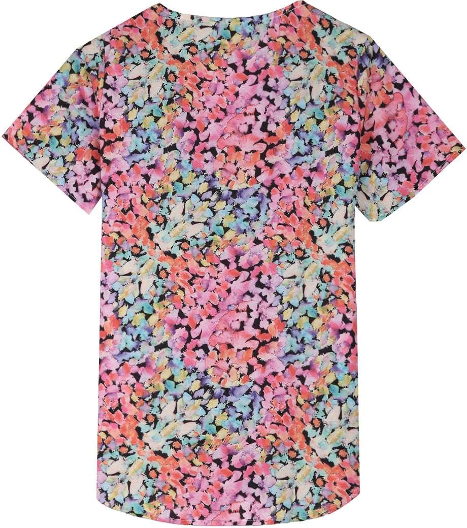 Pink And Blue Flower Paradise Short Sleeve Blouse Top